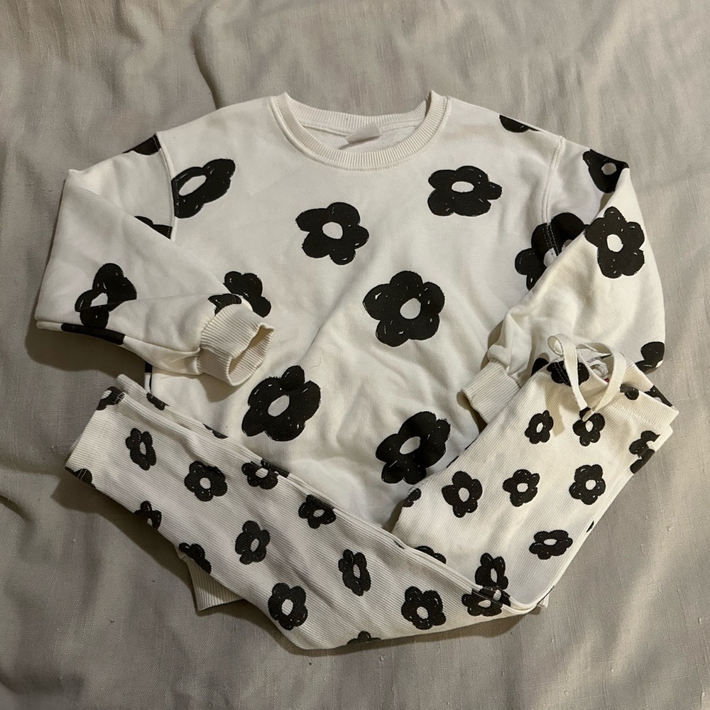 Zara Kids White and Black Floral Top